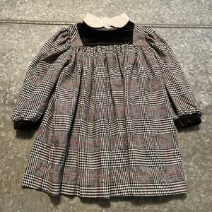 Vintage YSL Yves Saint Laurent Girls Dress 4 Long Sleeve Plaid Velvet Gray Black